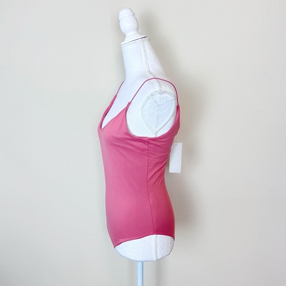 NWT Mauve Dusty Pink Soft V-Neck Low Back Thin Strap Strappy Lined Bodysuit - Picture 2 of 13